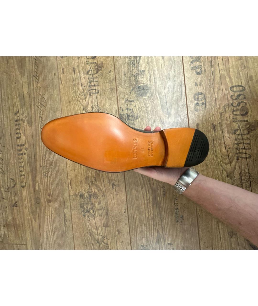 HERMES Черные туфли из экзотической кожи, фото 5