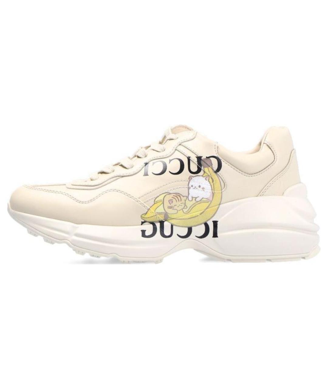 GUCCI Бежевые кожаные кроссовки, фото 2