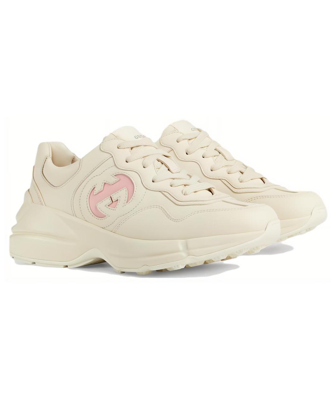 GUCCI Бежевые кожаные кроссовки, фото 2