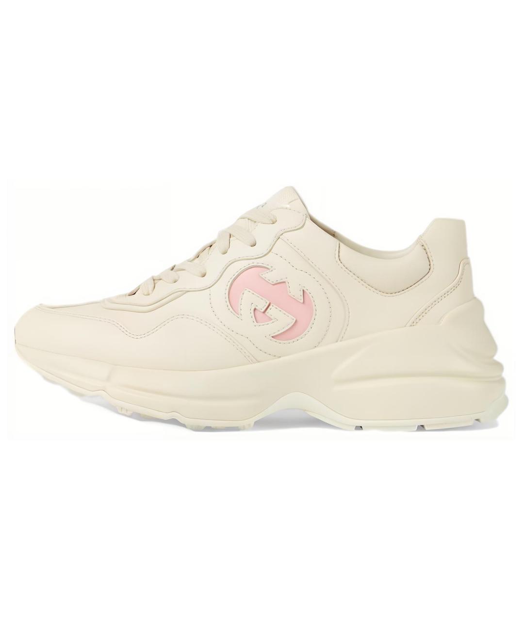 GUCCI Бежевые кожаные кроссовки, фото 5