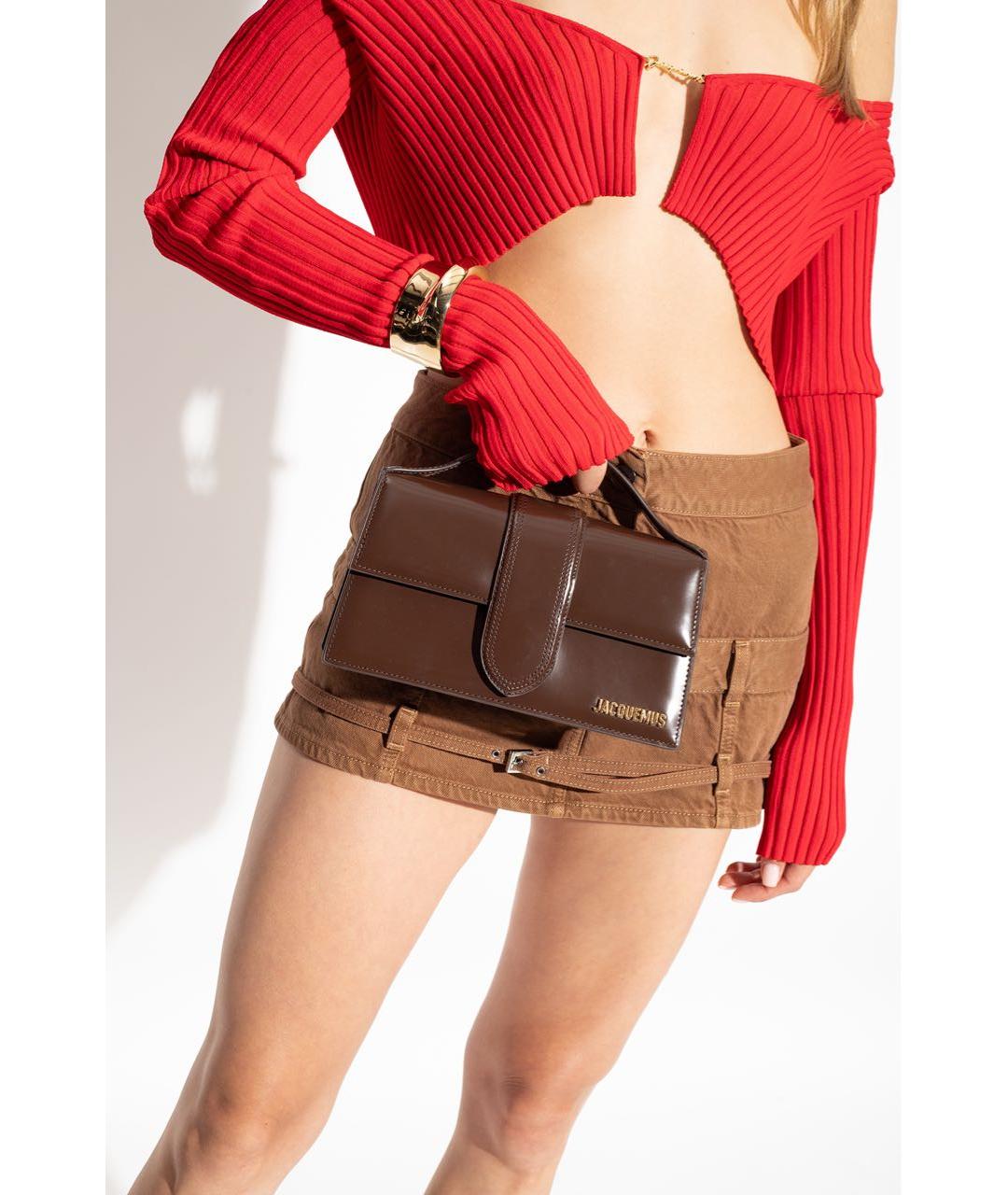 JACQUEMUS Коричневая кожаная сумка через плечо, фото 4