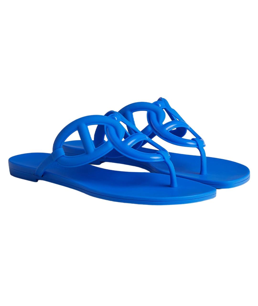 HERMES Синие шлепанцы, фото 4