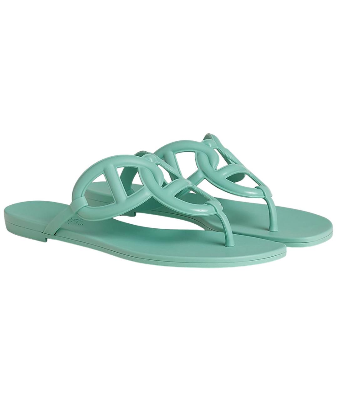 HERMES Бирюзовые шлепанцы, фото 4