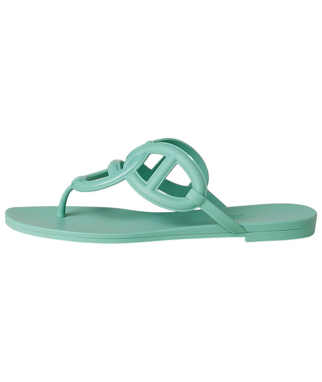 HERMES Бирюзовые шлепанцы, фото 2