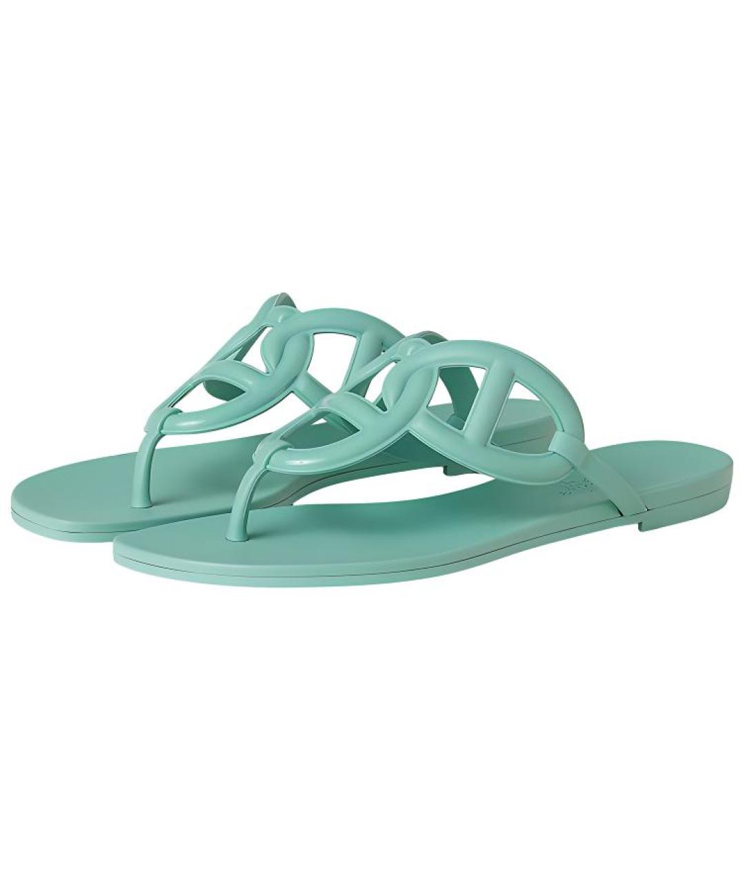 HERMES Бирюзовые шлепанцы, фото 3