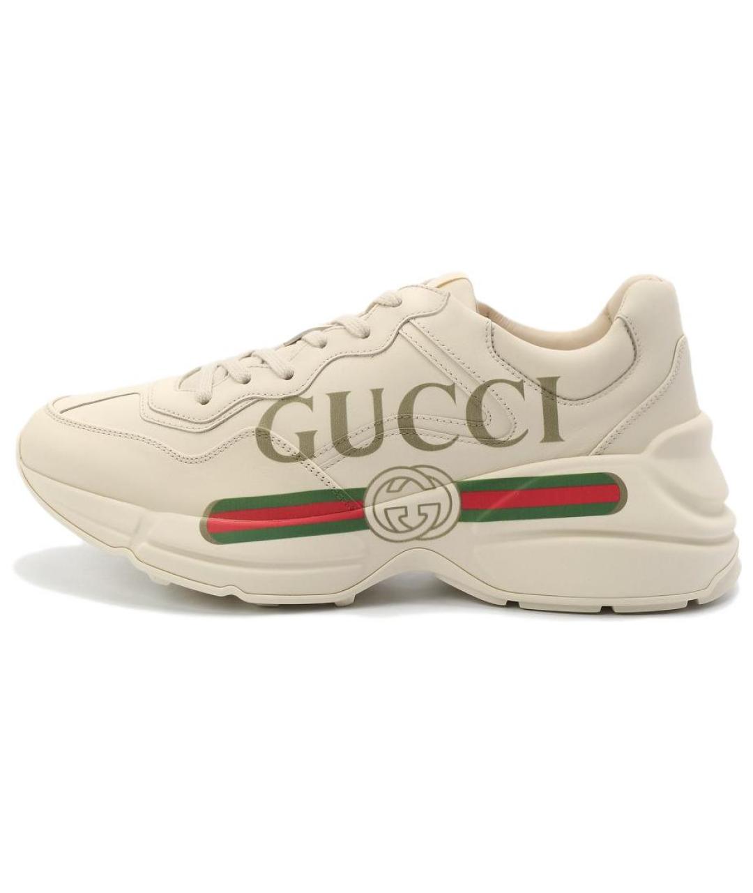 GUCCI Бежевые кожаные кроссовки, фото 6