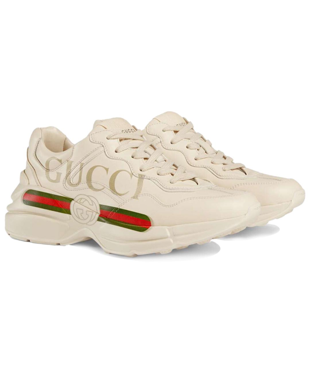 GUCCI Бежевые кожаные кроссовки, фото 2