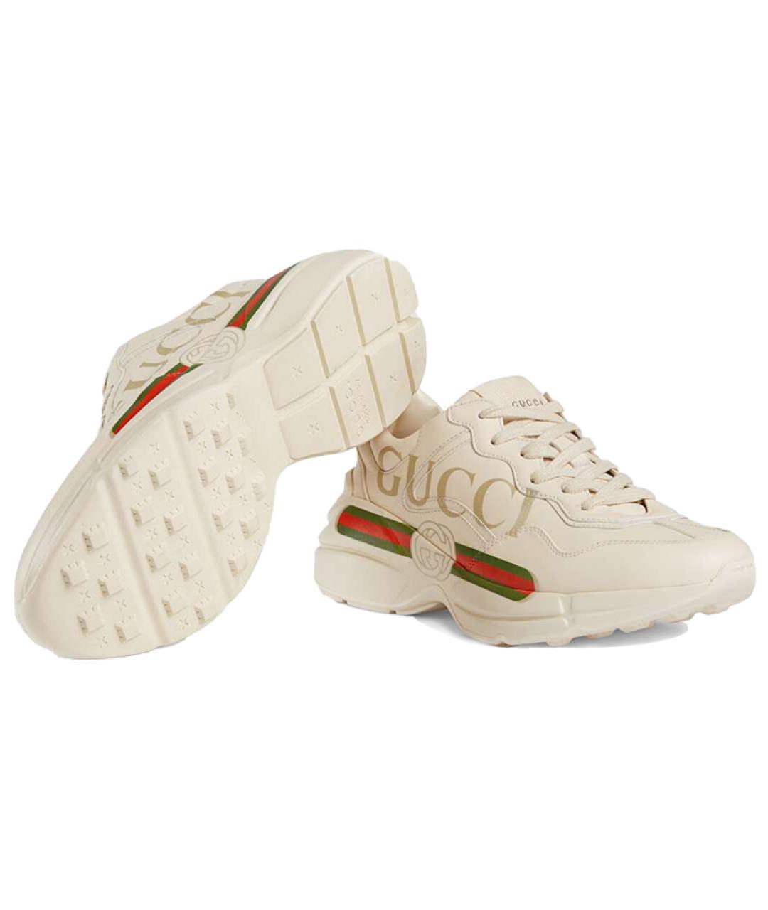 GUCCI Бежевые кожаные кроссовки, фото 3