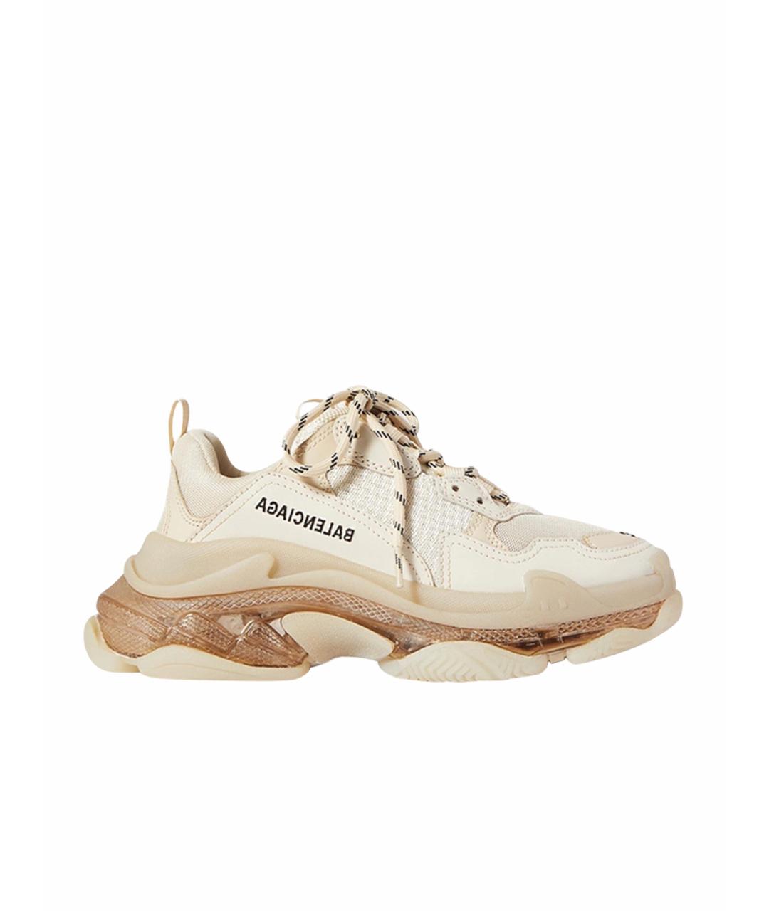 BALENCIAGA Бежевые кожаные низкие кроссовки / кеды, фото 1