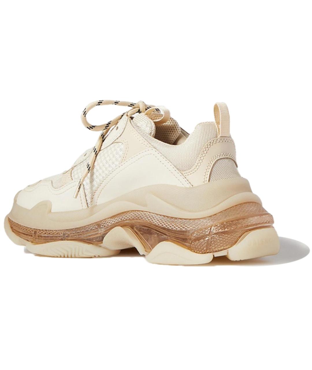 BALENCIAGA Бежевые кожаные низкие кроссовки / кеды, фото 3