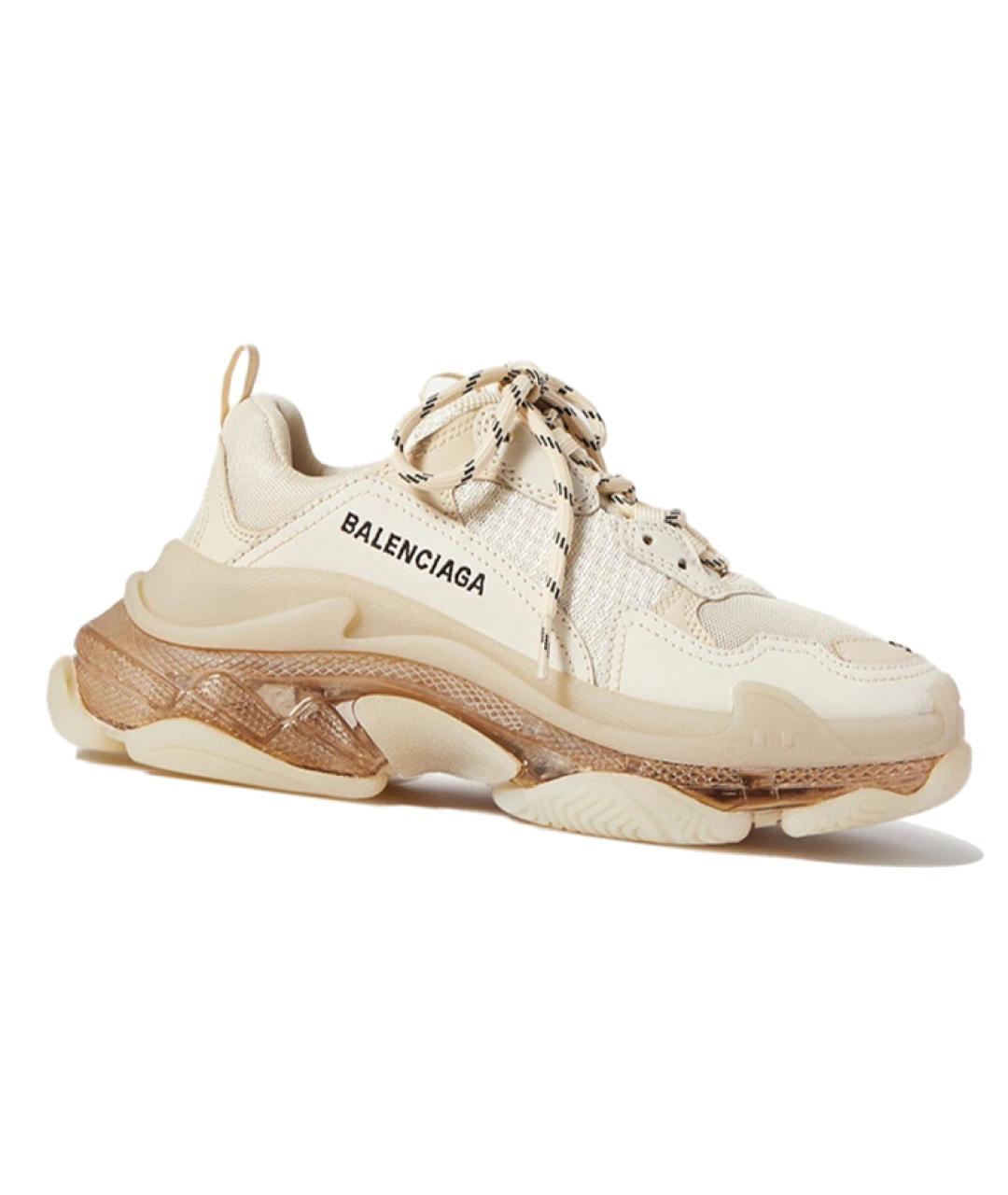 BALENCIAGA Бежевые кожаные низкие кроссовки / кеды, фото 2