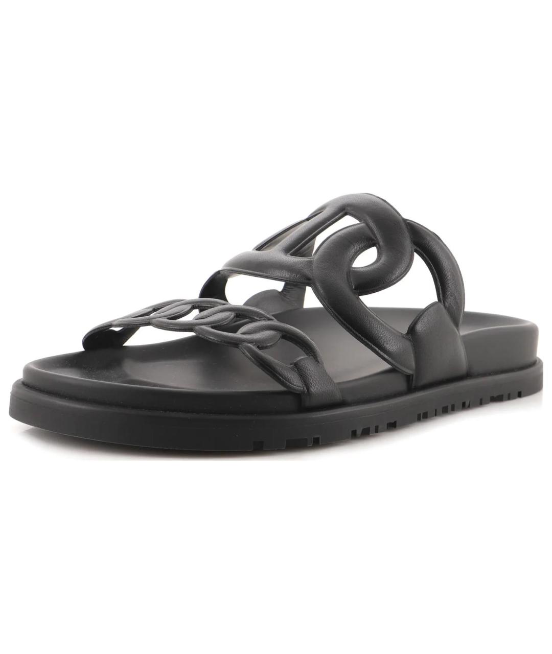HERMES Черные кожаные сандалии, фото 2
