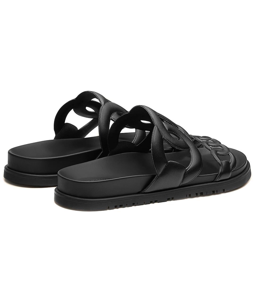 HERMES Черные кожаные сандалии, фото 4