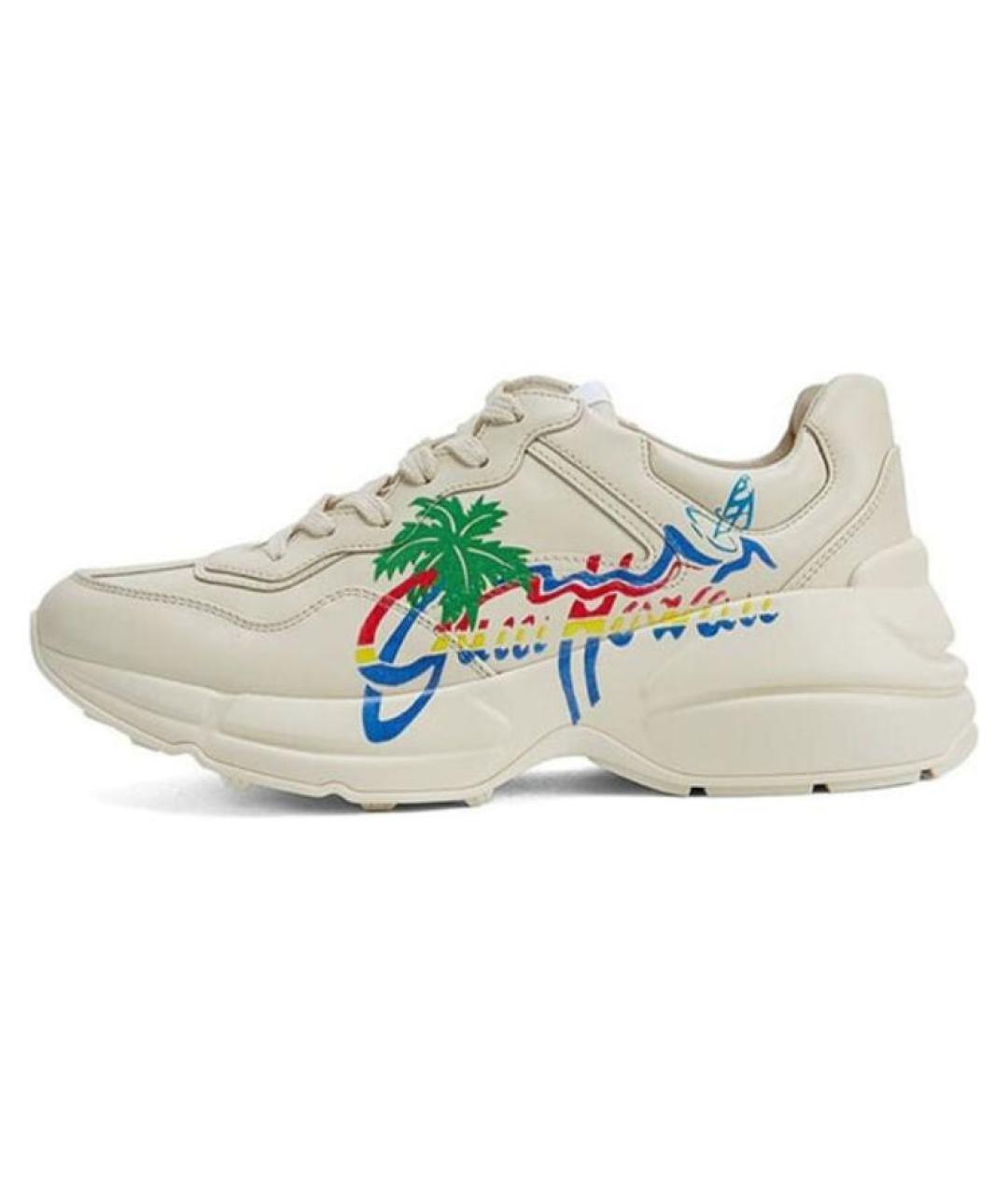 GUCCI Бежевые кожаные кроссовки, фото 5