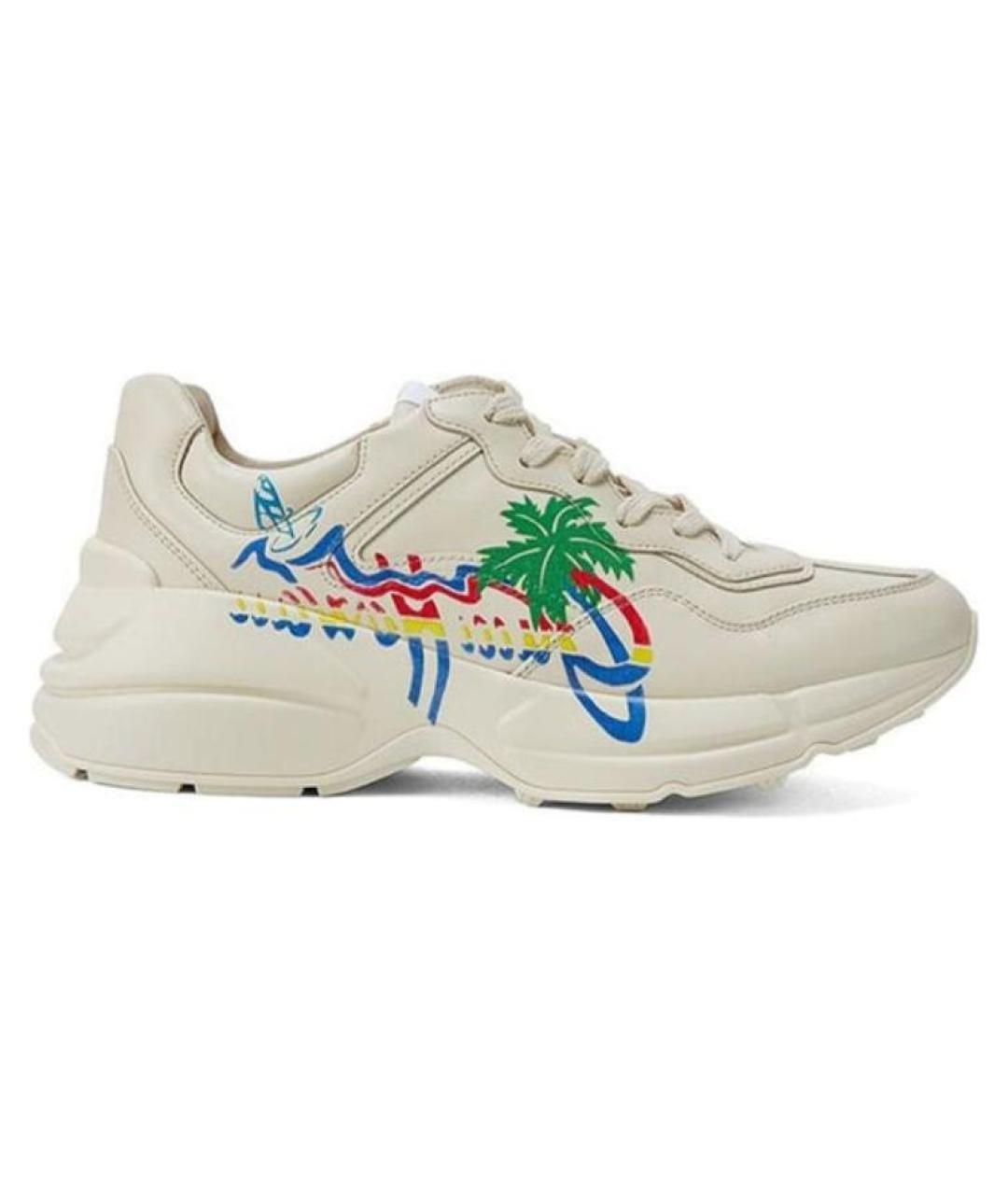 GUCCI Бежевые кожаные кроссовки, фото 1