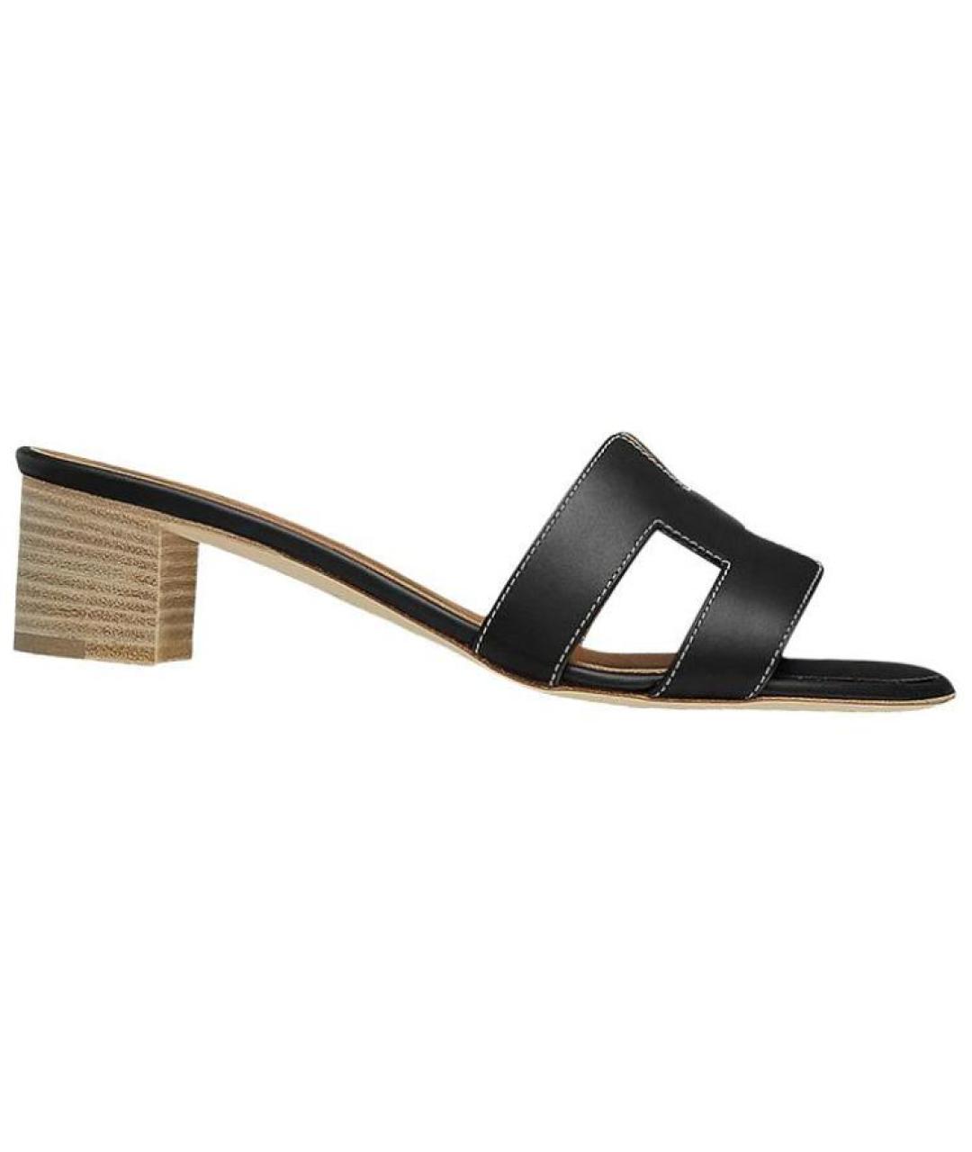 HERMES Черные кожаные сандалии, фото 1