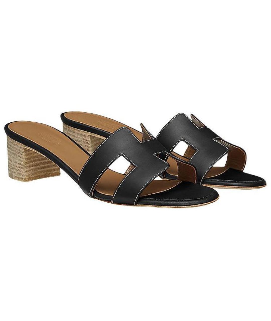 HERMES Черные кожаные сандалии, фото 3