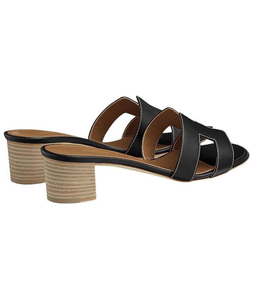 HERMES Черные кожаные сандалии, фото 4