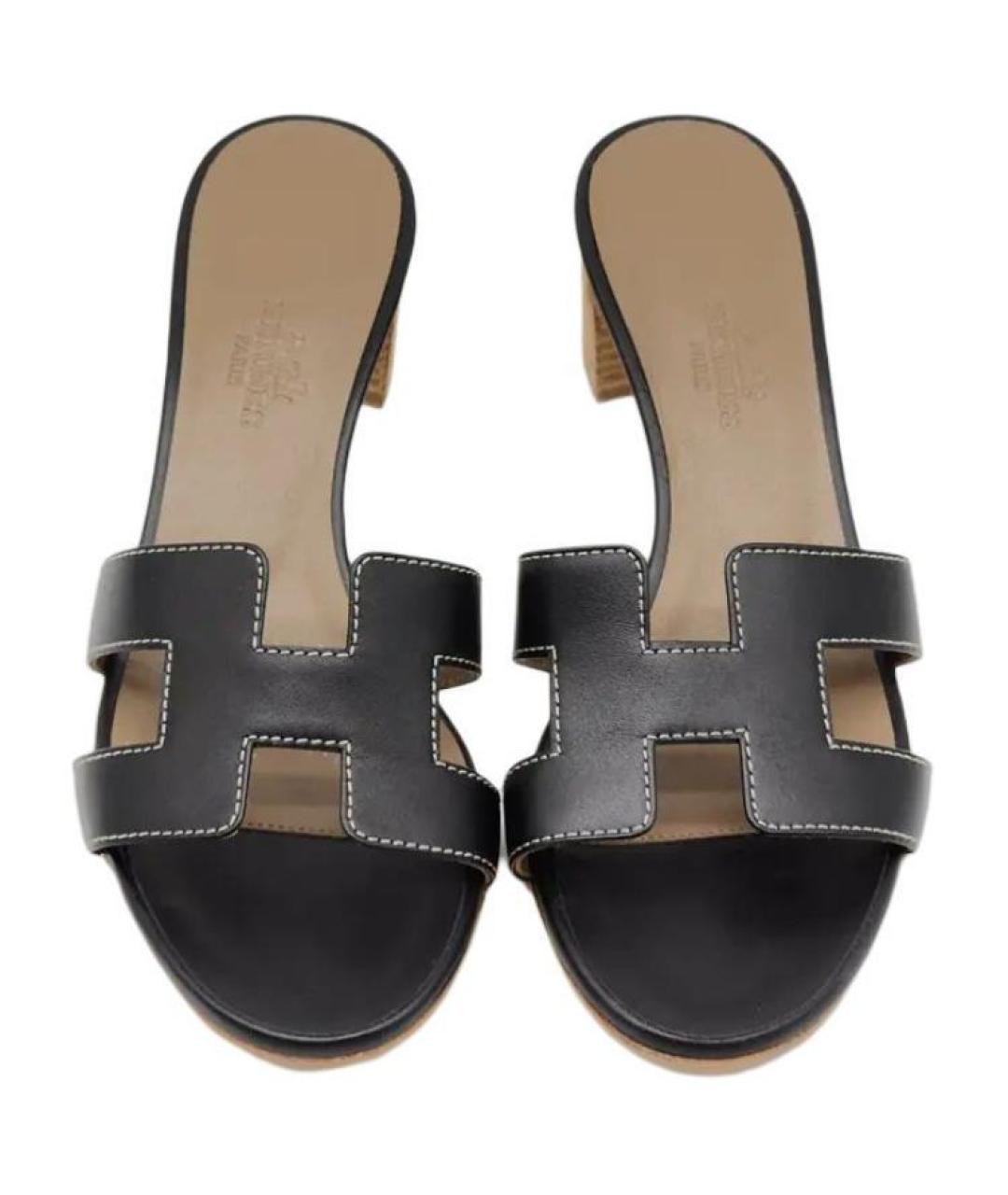 HERMES Черные кожаные сандалии, фото 5