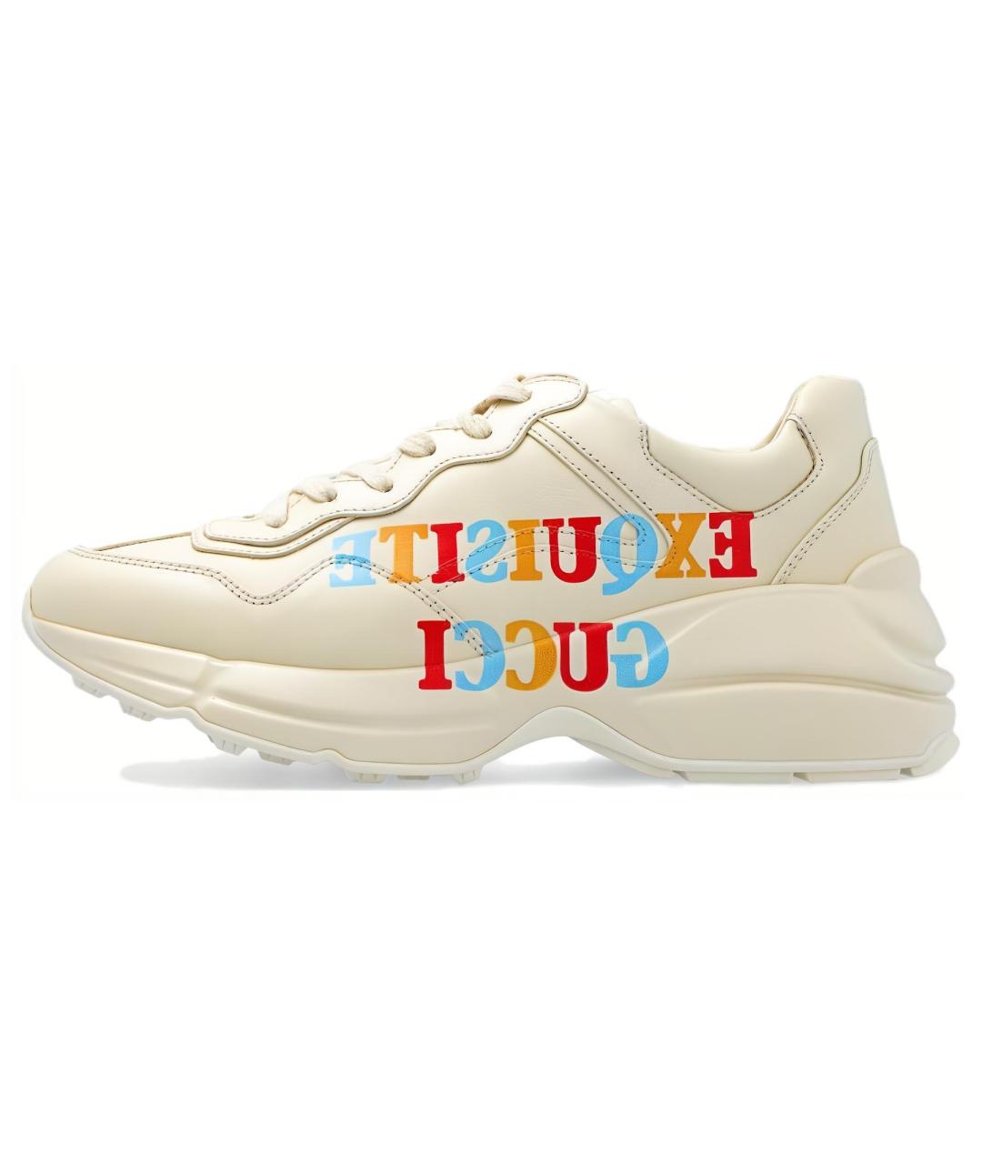 GUCCI Бежевые кожаные кроссовки, фото 3