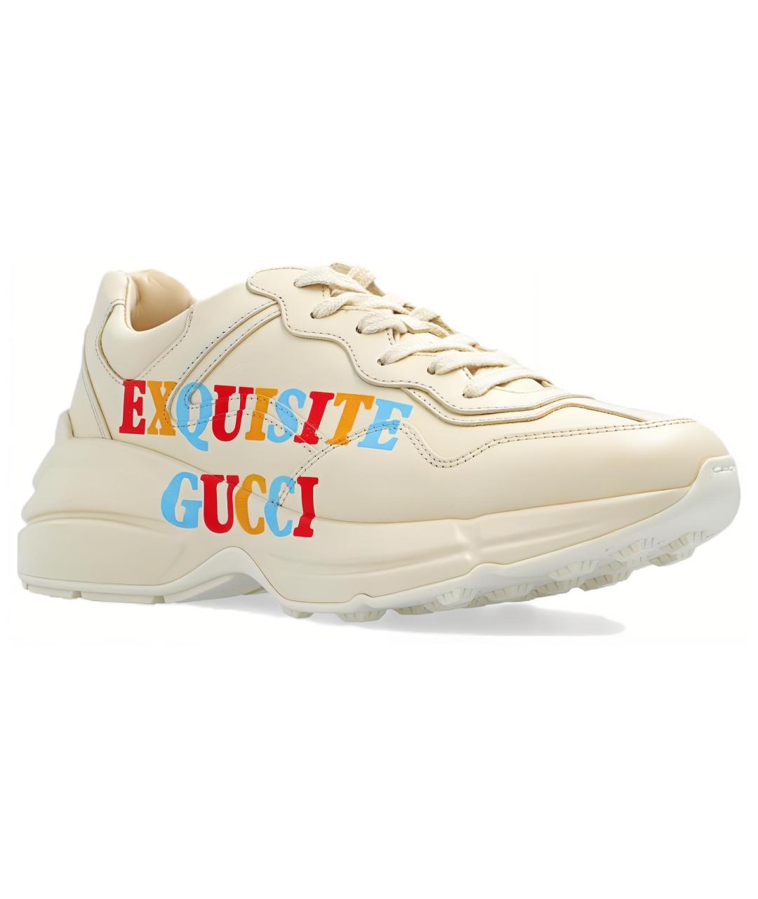 GUCCI Бежевые кожаные кроссовки, фото 2