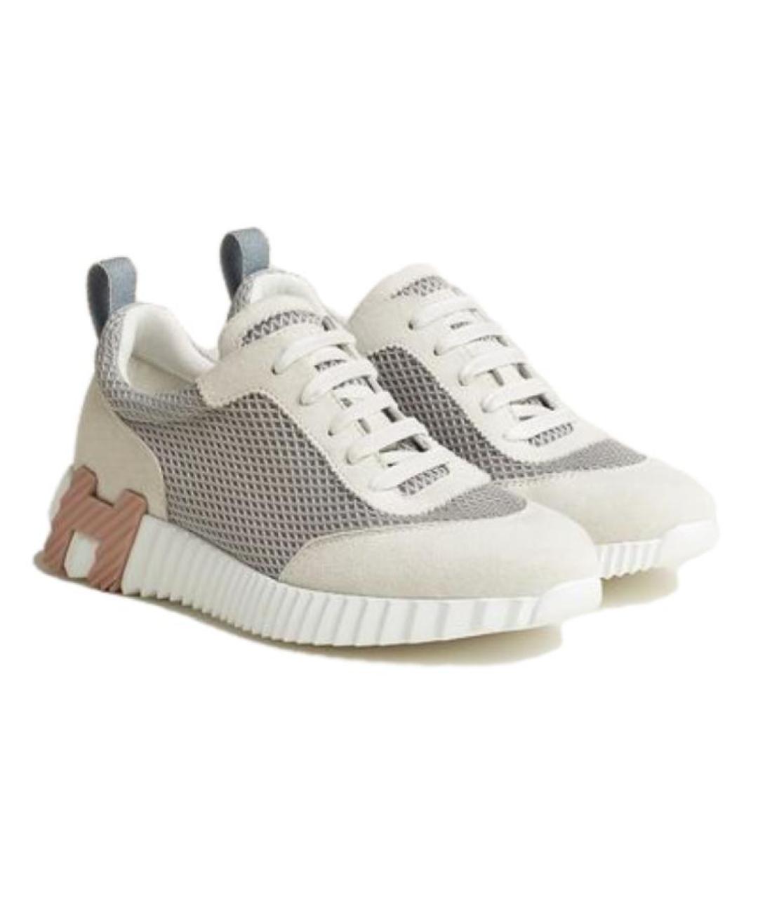 HERMES Бежевые кожаные кроссовки, фото 3