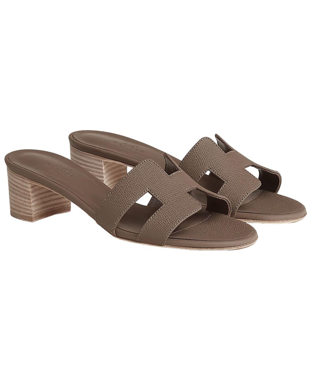 HERMES Коричневые кожаные сандалии, фото 4