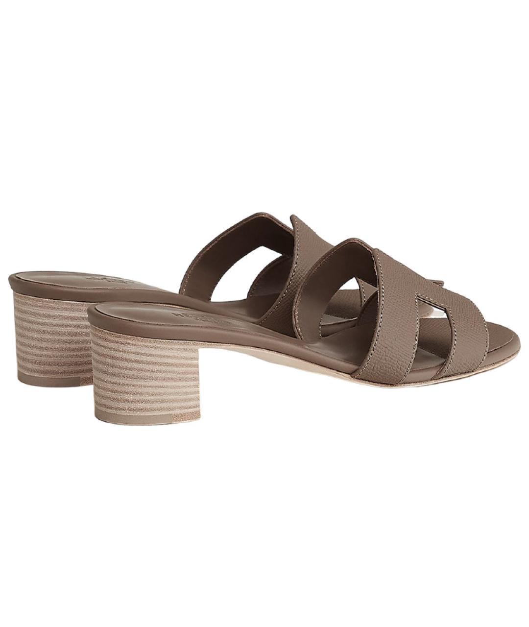 HERMES Коричневые кожаные сандалии, фото 5