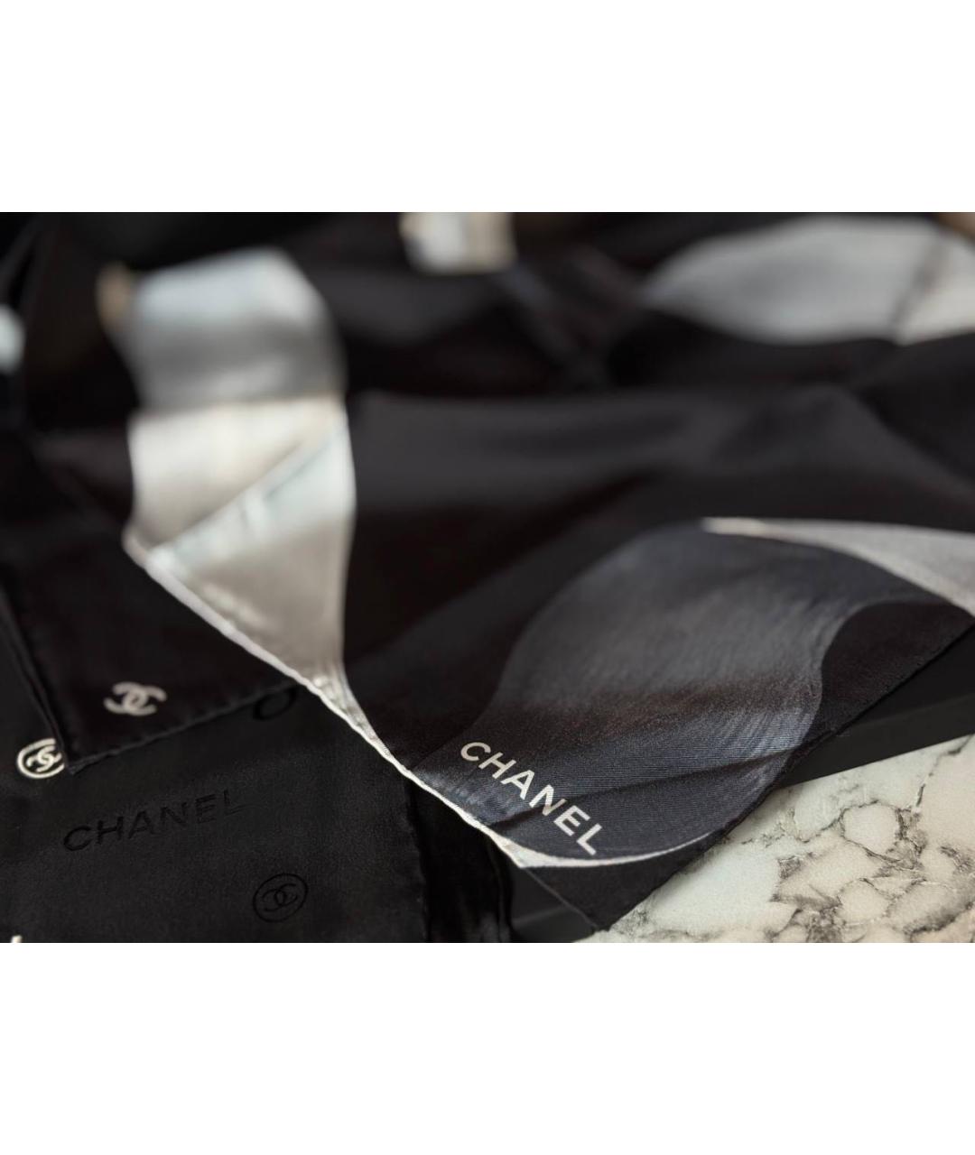 CHANEL Черный шелковый платок, фото 4