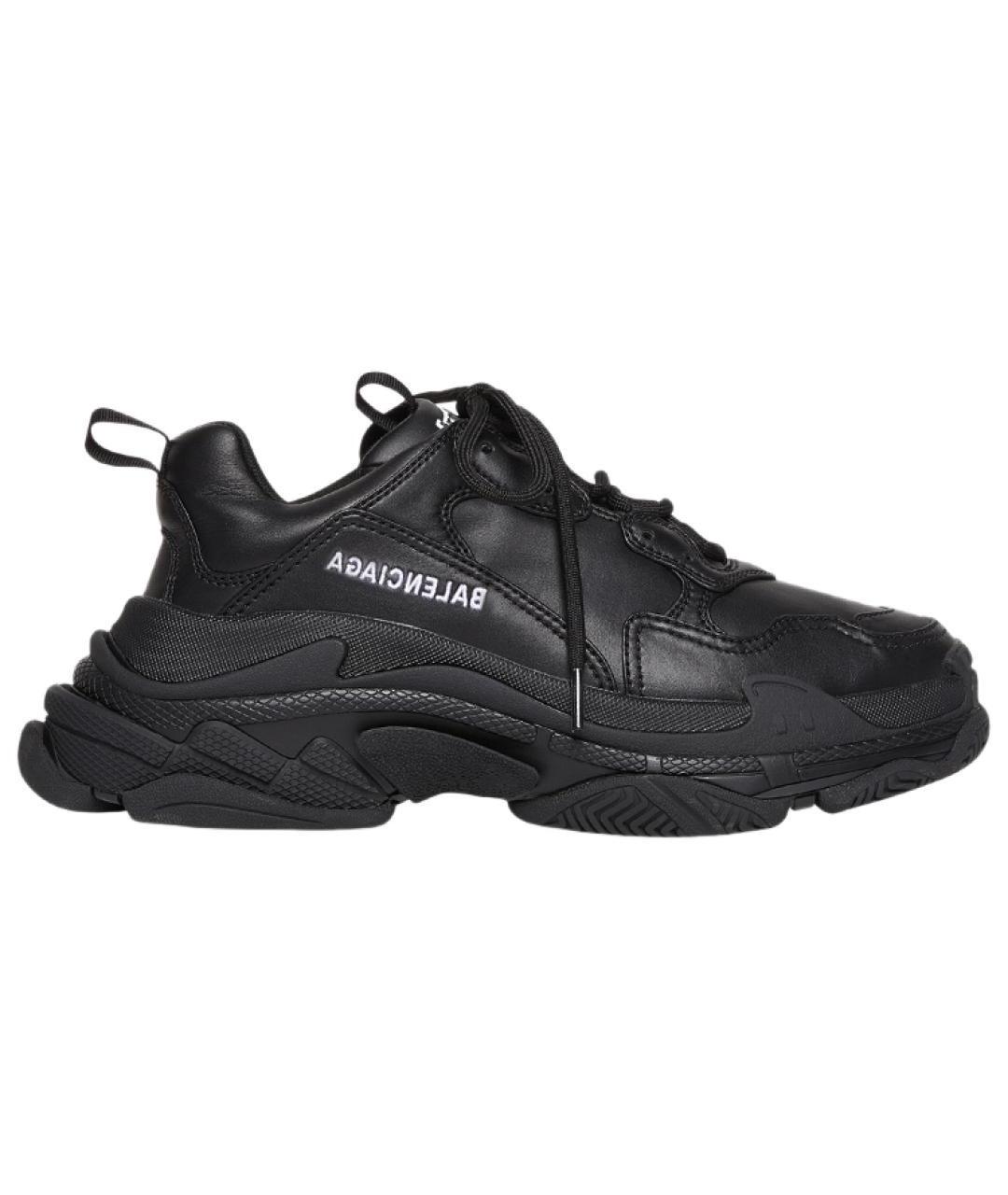 BALENCIAGA Черные кожаные кроссовки, фото 1
