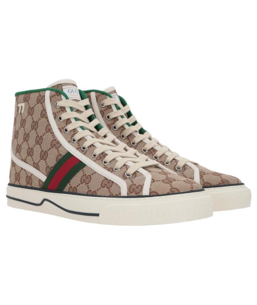GUCCI Коричневые текстильные высокие кроссовки / кеды, фото 3