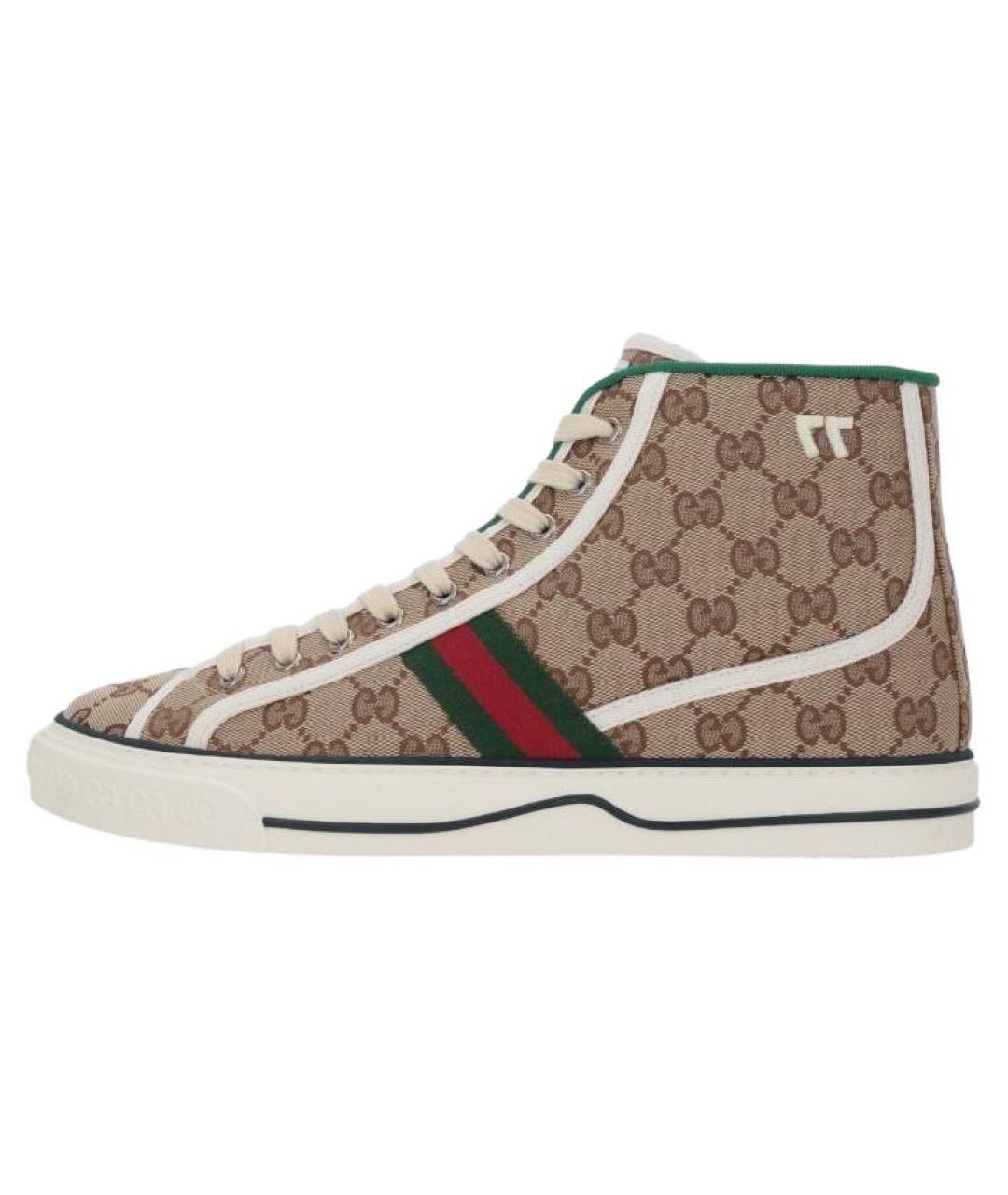 GUCCI Коричневые текстильные высокие кроссовки / кеды, фото 2