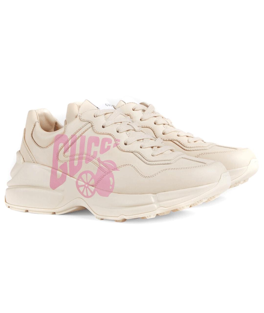 GUCCI Бежевые кожаные кроссовки, фото 2