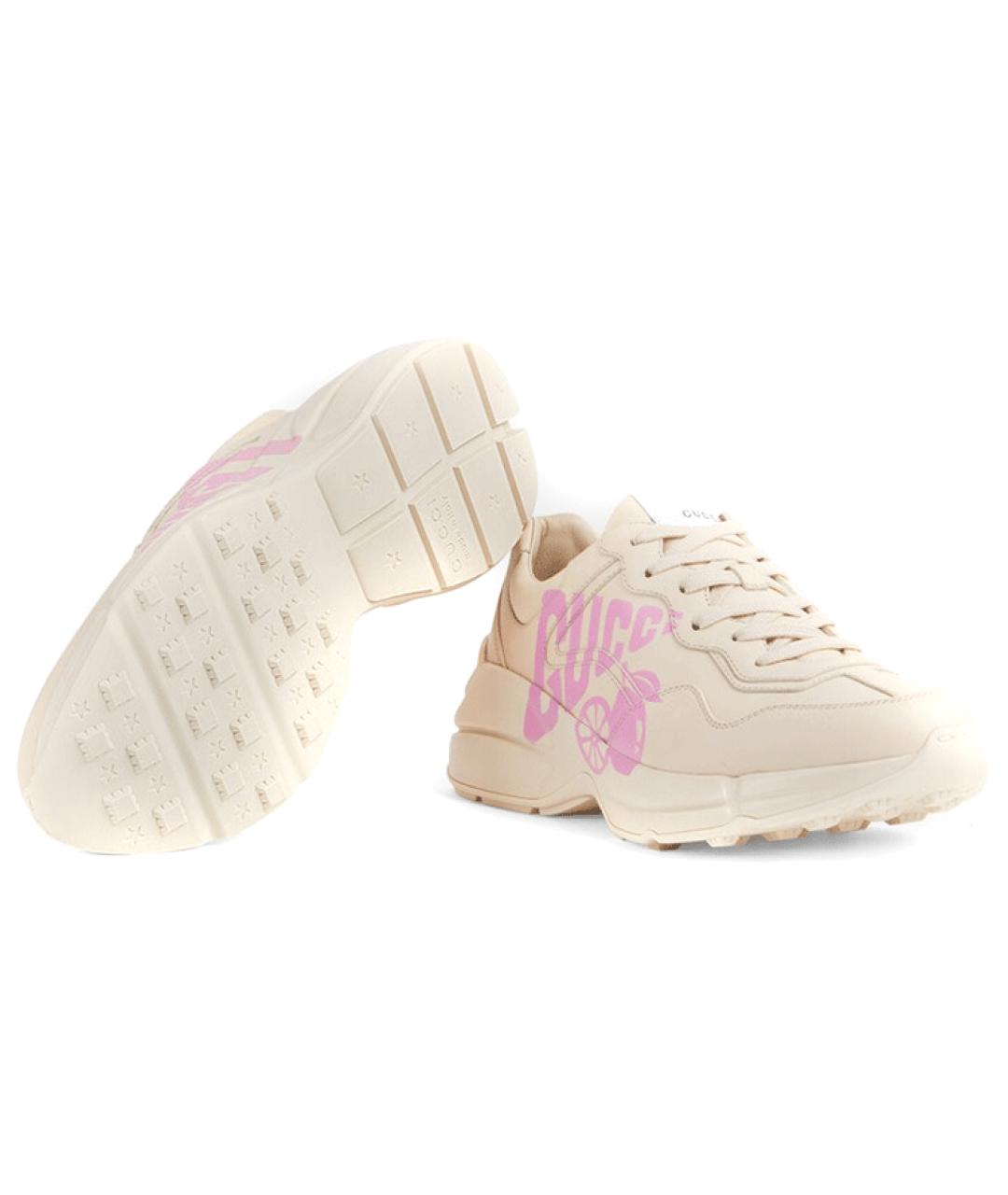 GUCCI Бежевые кожаные кроссовки, фото 5