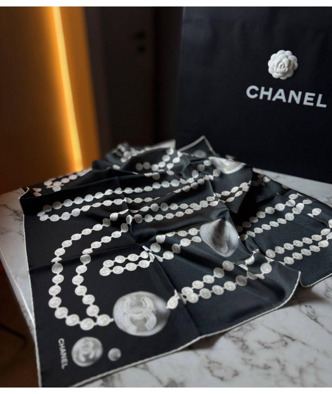 CHANEL Черный шелковый платок, фото 4