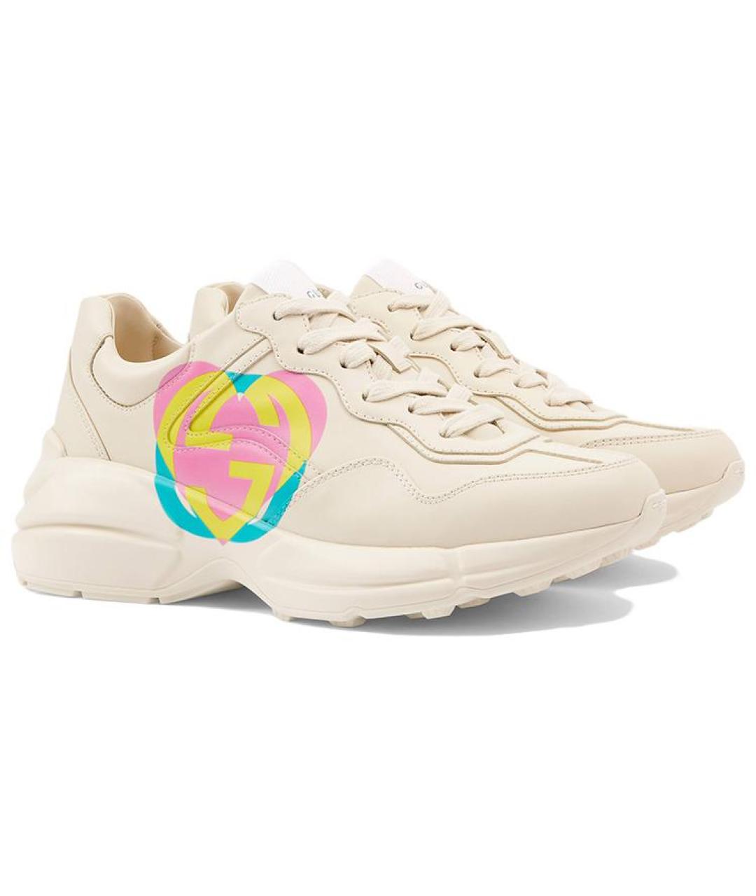 GUCCI Бежевые кожаные кроссовки, фото 3