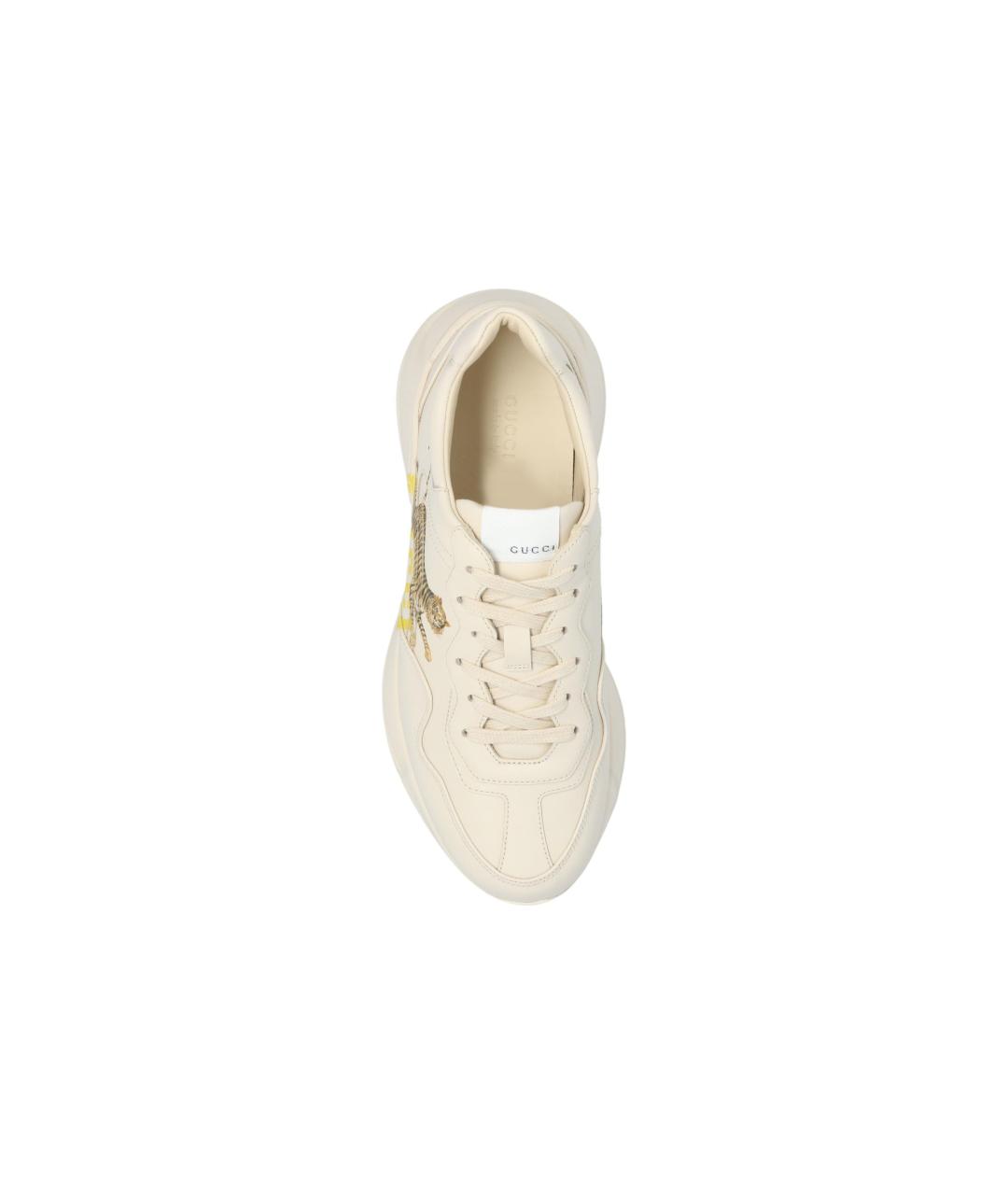 GUCCI Бежевые кожаные кроссовки, фото 5