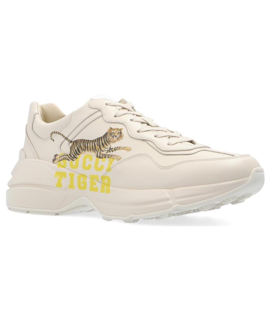 GUCCI Бежевые кожаные кроссовки, фото 3