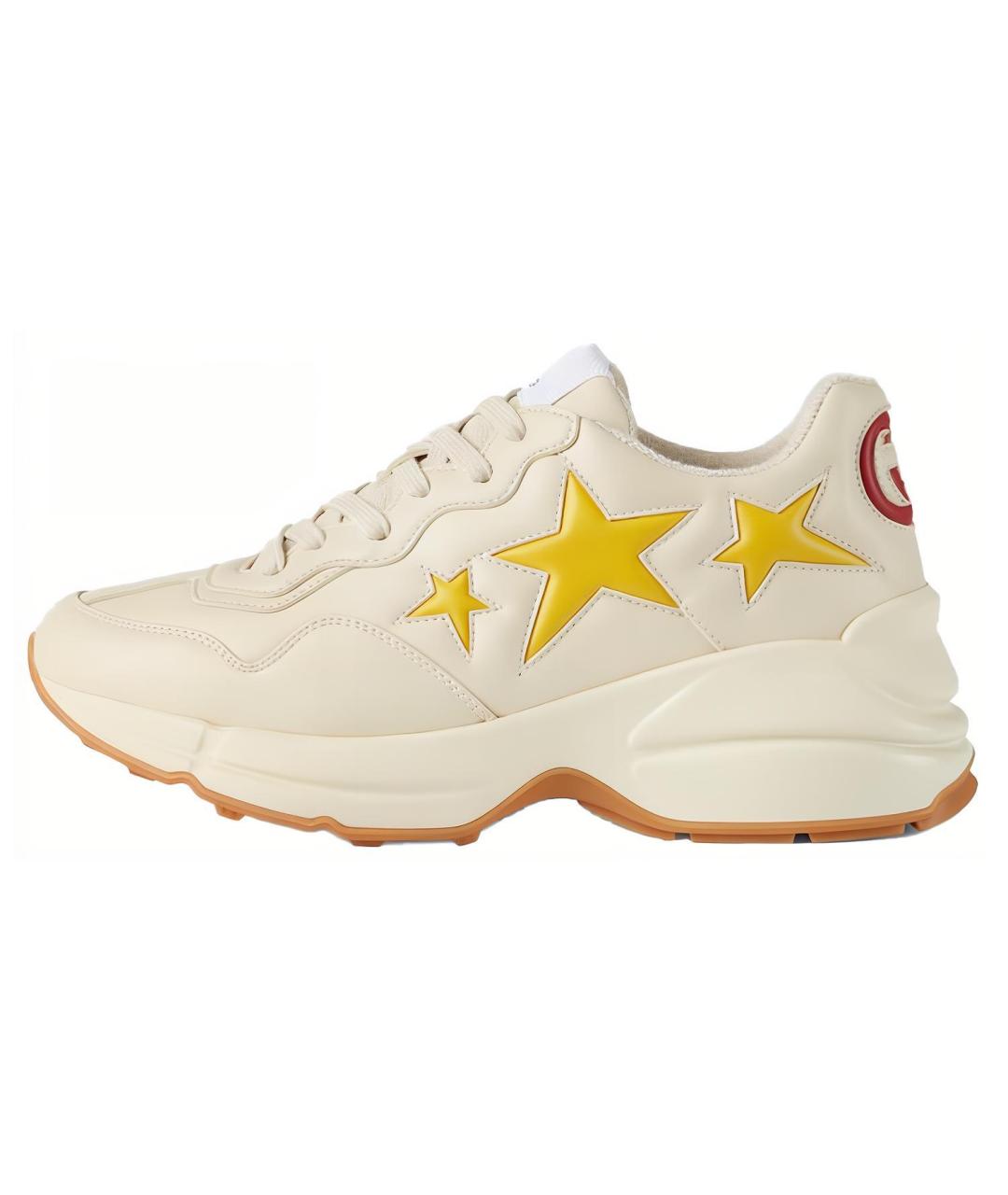 GUCCI Бежевые кожаные кроссовки, фото 6