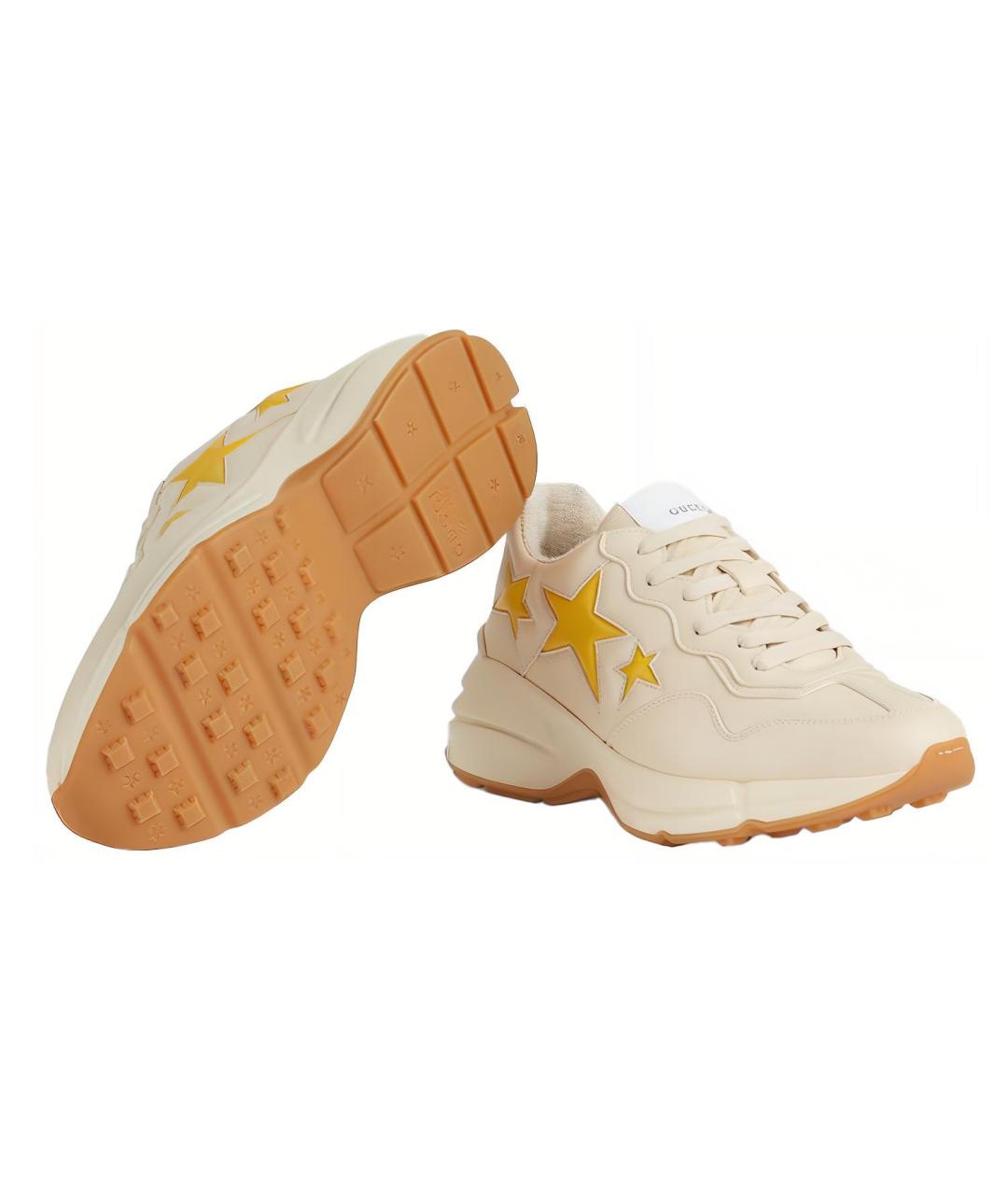 GUCCI Бежевые кожаные кроссовки, фото 5