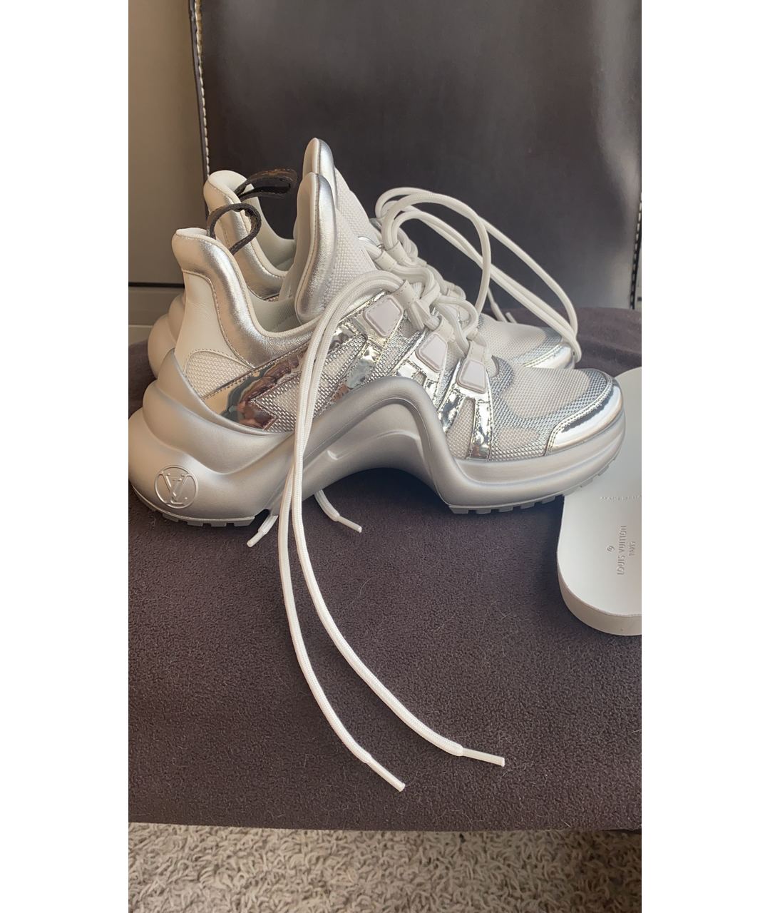 LOUIS VUITTON PRE-OWNED Серебряные текстильные кроссовки, фото 7