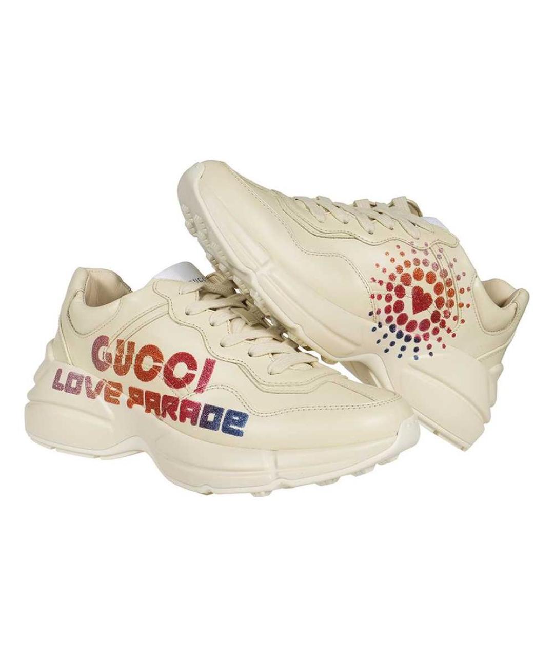 GUCCI Бежевые кожаные кроссовки, фото 3