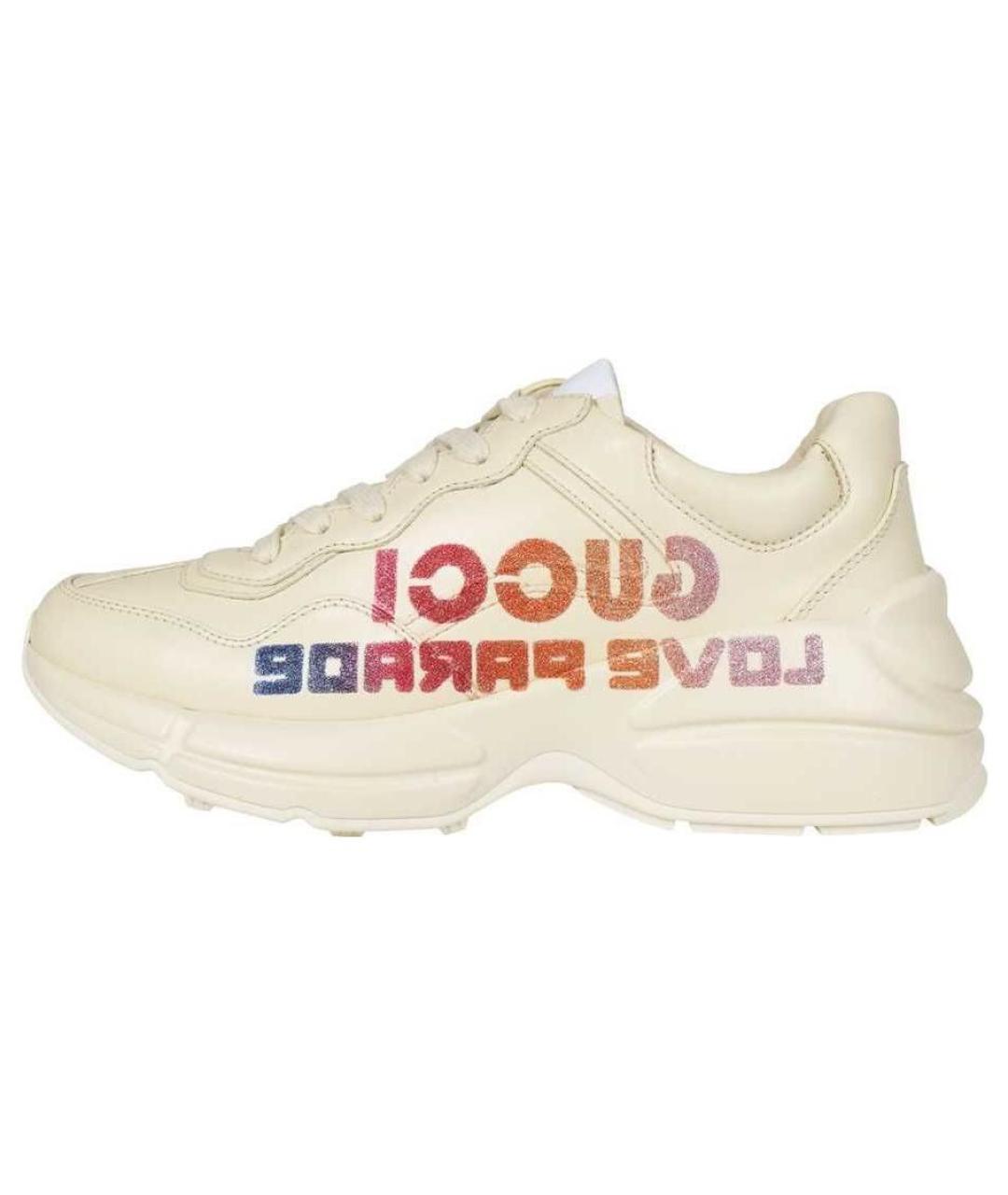 GUCCI Бежевые кожаные кроссовки, фото 2