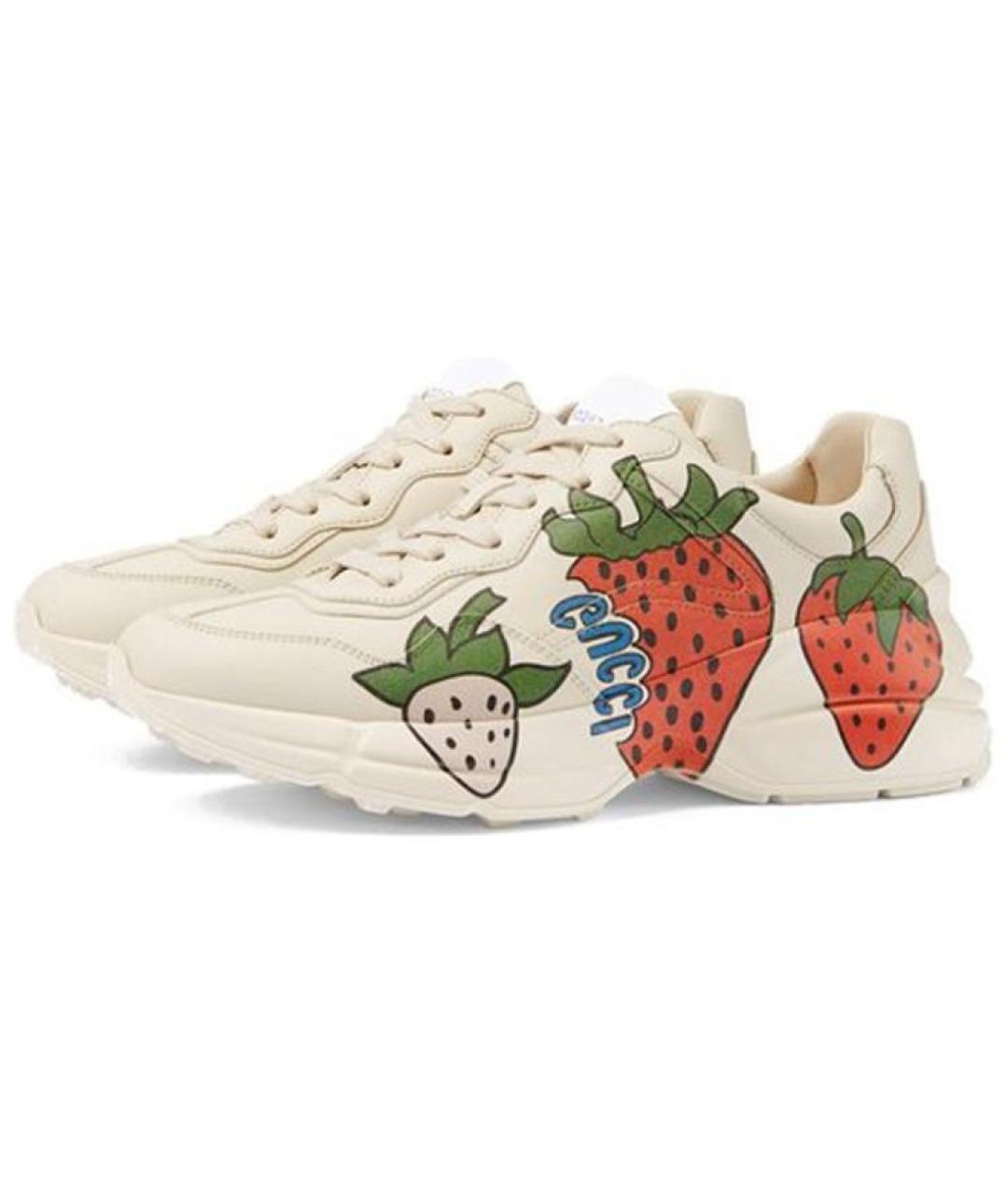 GUCCI Бежевые кожаные кроссовки, фото 3