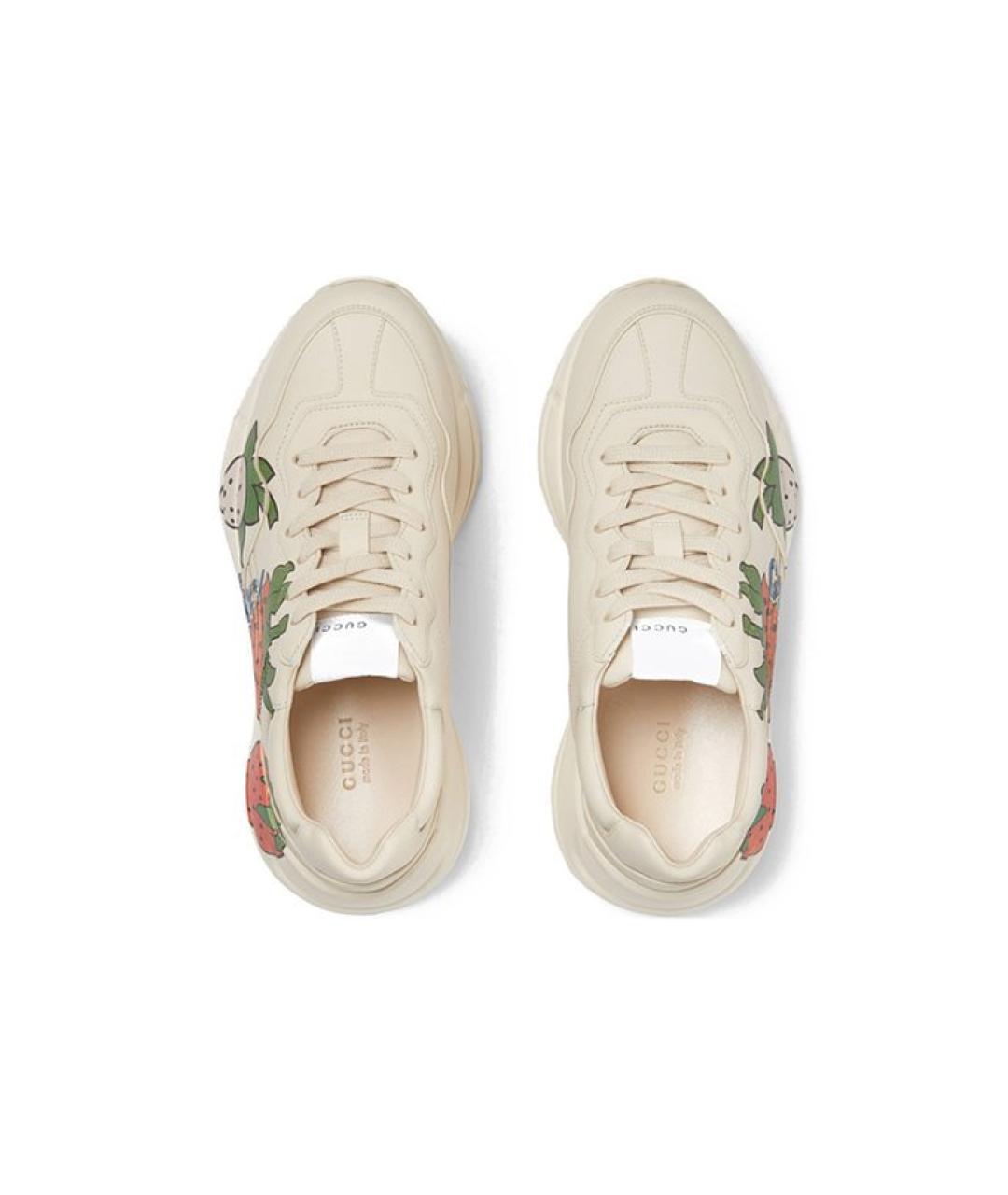 GUCCI Бежевые кожаные кроссовки, фото 5