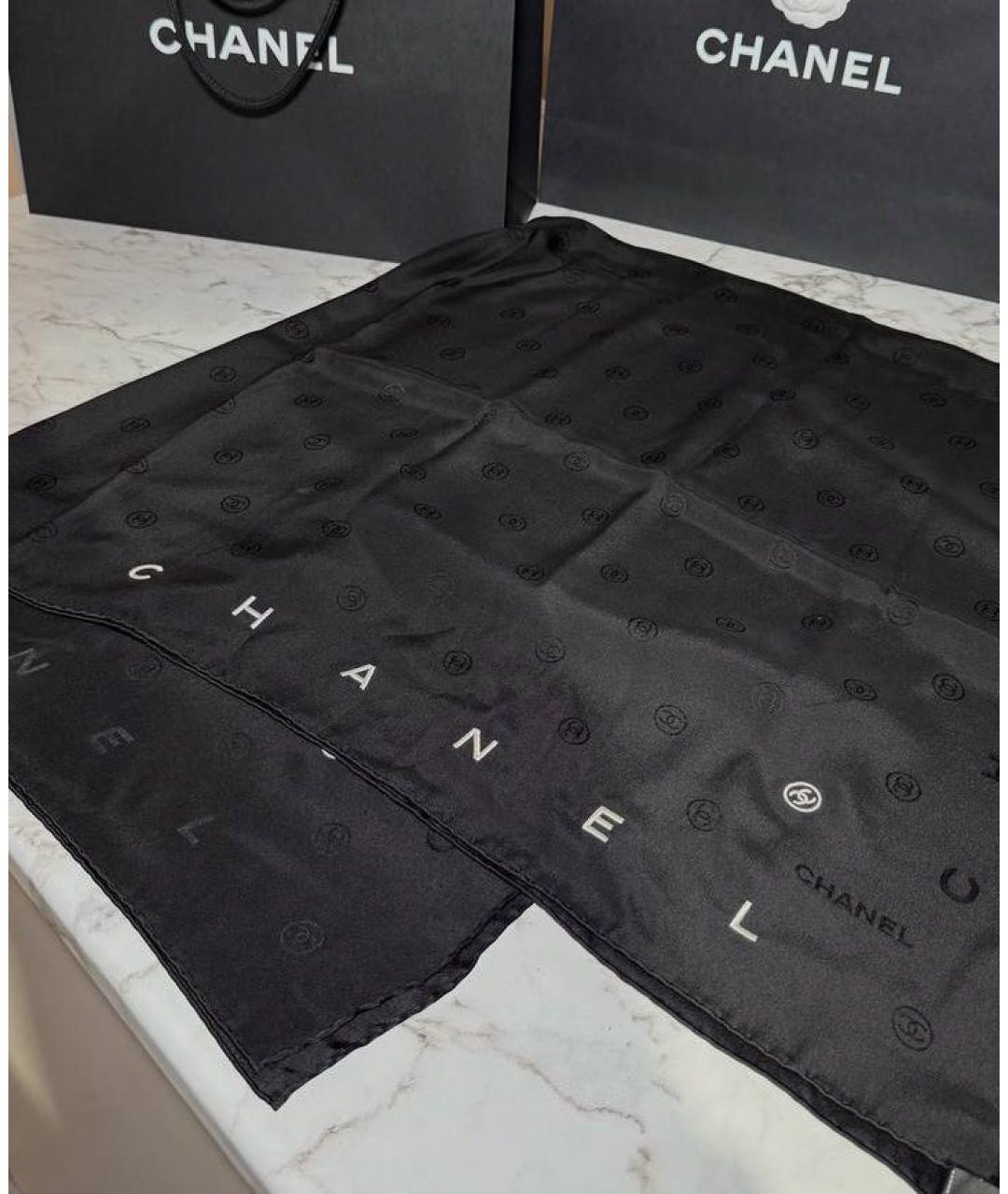 CHANEL Черный шелковый шарф, фото 4
