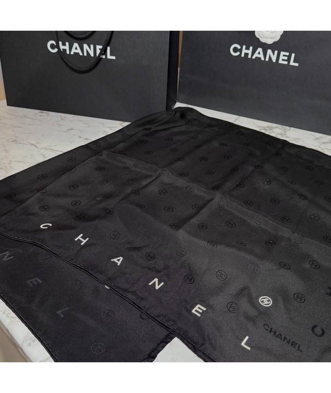 CHANEL Черный шелковый шарф, фото 2
