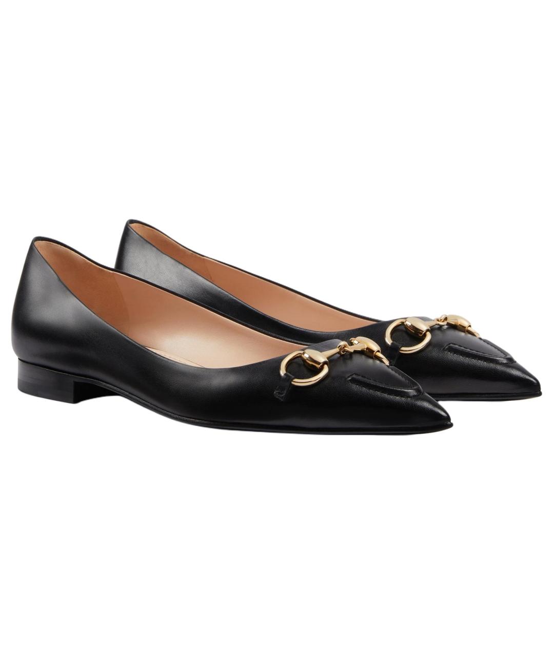 GUCCI Черные кожаные балетки, фото 3