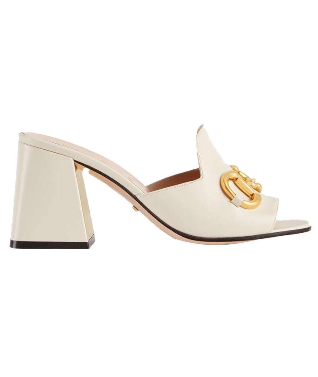 GUCCI Бежевые кожаные мюли, фото 1