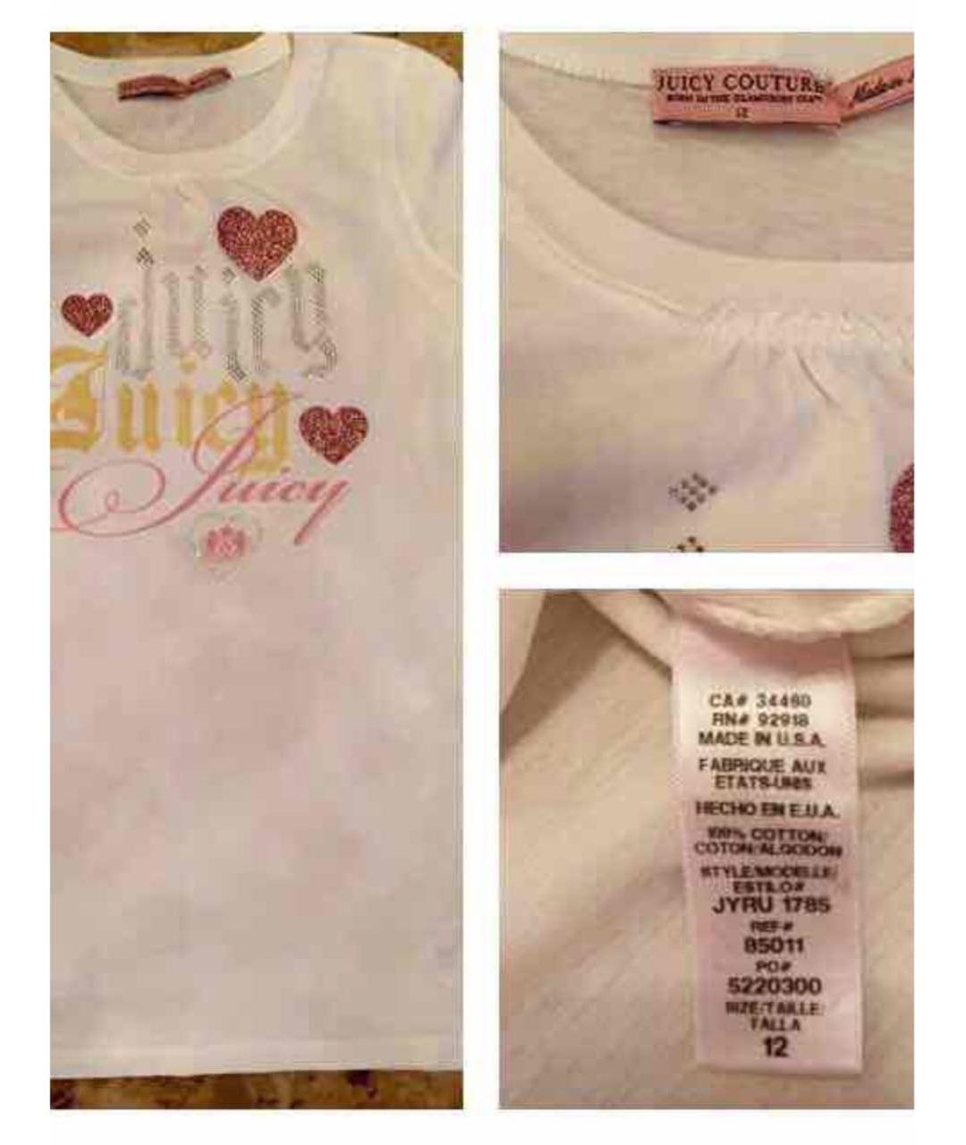JUICY COUTURE Белый хлопковый детская футболка / топ, фото 4
